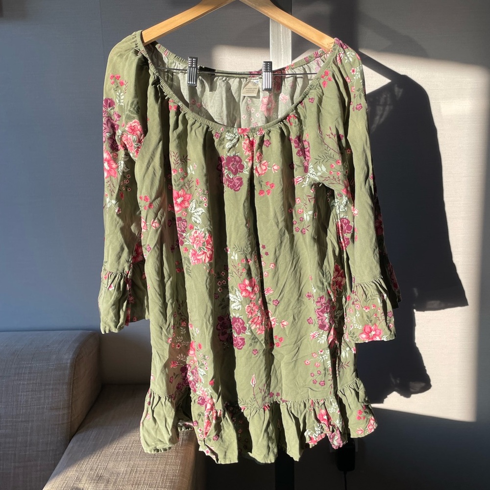 Terra & Sky Floral Dress/Tunic in Green and Pink